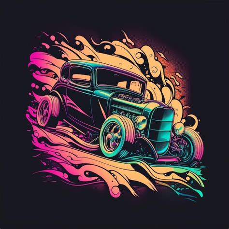 Uma Ilustra O Colorida De Um Carro Um Hot Rod Na Frente Foto