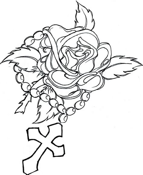 Rose With Rosary Drawing