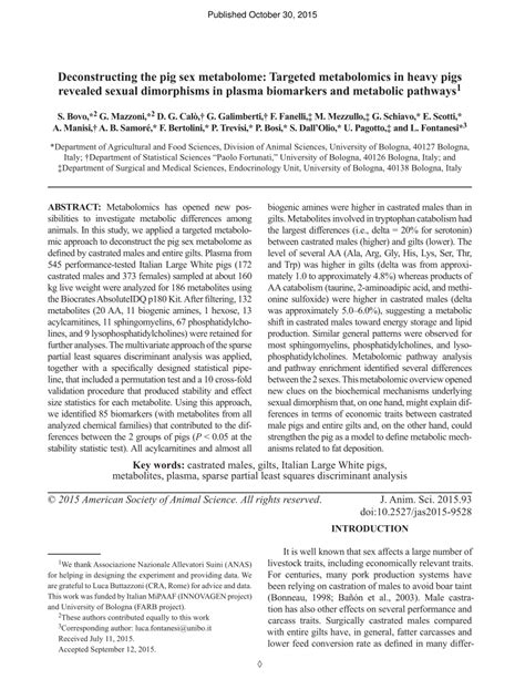 PDF Deconstructing The Pig Sex Metabolome Targeted Metabolomics In Heavy Pigs Revealed Sexual