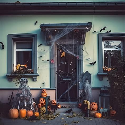 Premium Photo A Halloween House With A Spider Web And A Pumpkins On