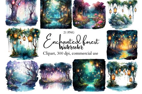 Enchanted Forest Clip Art Magic Forest Graphics Printable Trees