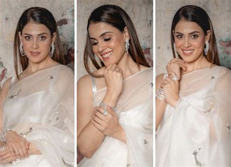 Genelia Dsouza Mesmerises In A Kapardara Sheer Ivory Saree For Rs