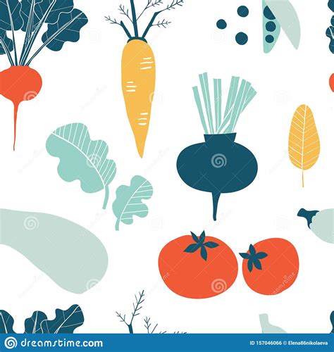 Seamless Pattern With Hand Drawn Colorful Doodle Vegetables Stock