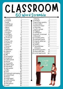 Classroom Word Scramble Puzzle Worksheet Activities Brain Games