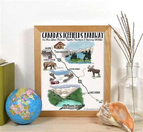 Illustrated Map Art Print Banff And Lake By Wanderlustdesigner Map