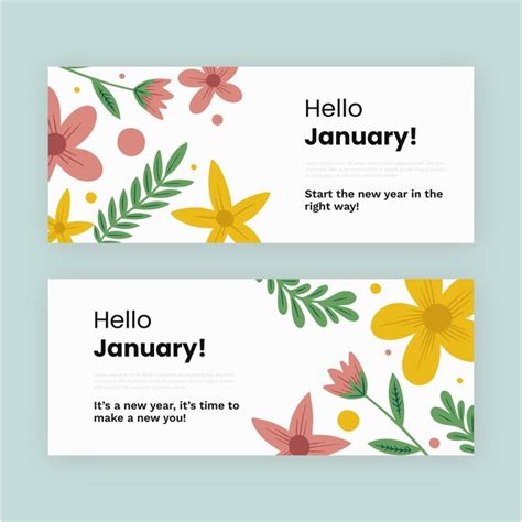 Free Vector Hand Drawn January Horizontal Banners Set