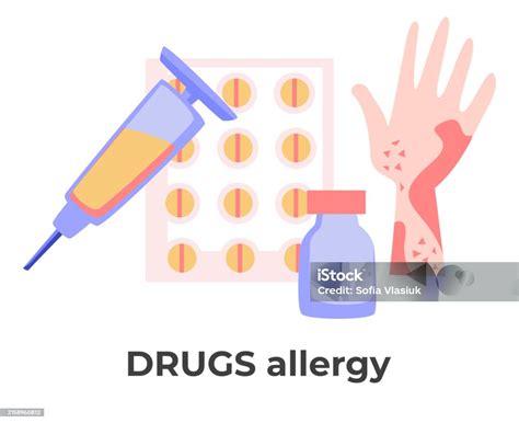 Ilustración De Alergia A Medicamentos Erupción Cutánea O Reacción Alérgica A Pastillas E