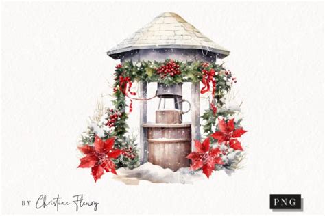 Vintage Festive Water Well Clipart Graphic by Christine Fleury ...