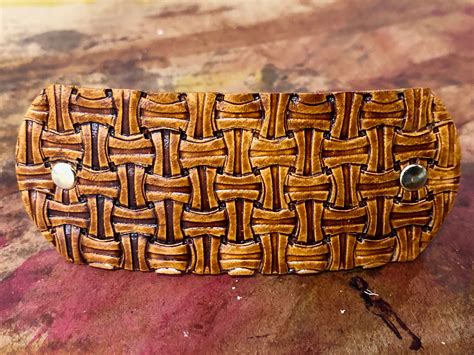 Medium Leather French Clip Barrette Basket Weave Pattern Etsy