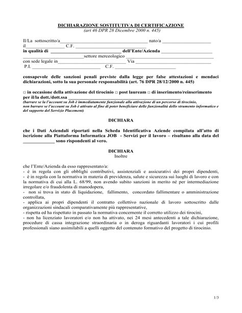 Modello Di Autocertificazione