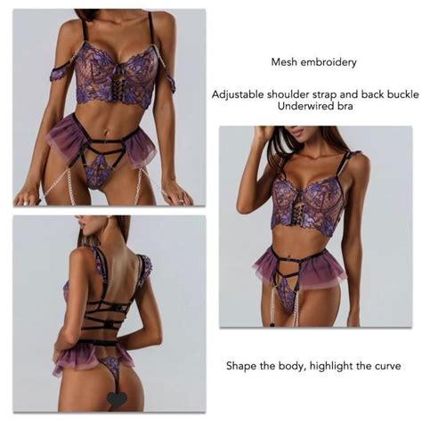 Mxzzand Ensemble De Lingerie De Broderie Ensemble De Lingerie Brod De Blocs De Couleurs Pour