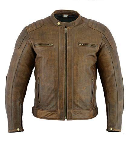 Texpeed Brown Distressed Cowhide Leather Motorcycle Motorbike Jacket M