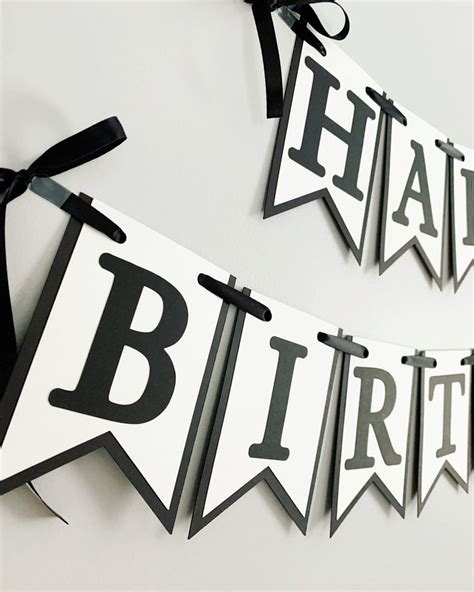 Black and White Happy Birthday Banner Black and White Party | Etsy