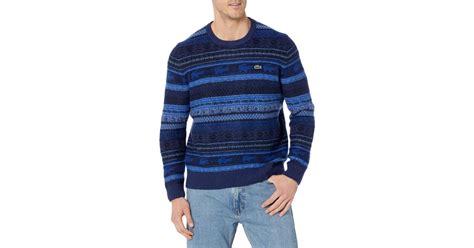 Lacoste Crew Neck Jacquard Fair Isle Sweater In Blue For Men Lyst