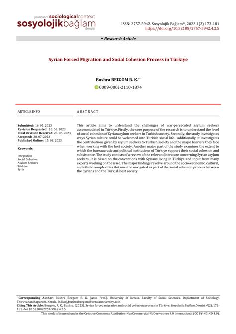 Pdf Syrian Forced Migration And Social Cohesion Process In Türkiye