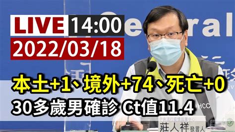 【完整公開】live 本土 1、境外 74、死亡 0 30多歲男確診 Ct值11 4 Youtube