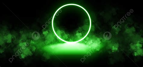 futuristic  green neon circle reflected  smoke background
