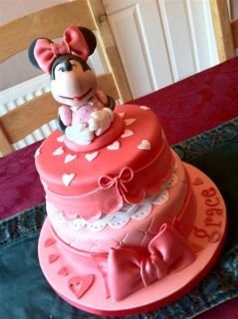 2 Tier Minnie Mouse Cake Decorated Cake By Gazscakery Cakesdecor