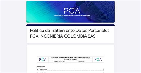 Pol Tica De Tratamiento Datos Personales Pca Ingenieria Colombia Sas