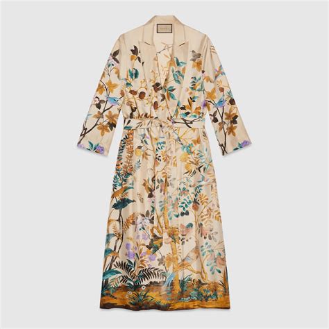 Gucci Tian Print Silk Gown In Ivory And Lilac Gucci® Gr