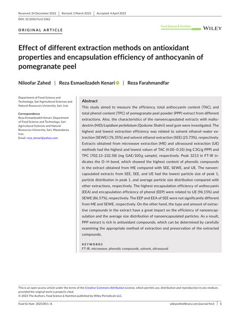 Pdf Effect Of Different Extraction Methods On Antioxidant Properties And Encapsulation