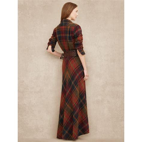 Ralph Lauren Blue Label Plaid Wool Cashmere Maxi Dress In Multicolor Red Plaid Multi Lyst