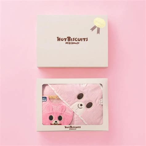 HOT BISCUITS ミキハウス 出産祝い 内祝い ベビーバスタオルスタイセットBOX付き ピンク ベージュ ホットビスケッツ ミキハウスホットビスケッツ公式店 通販