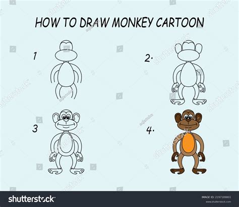 Step By Step Draw Monkey Drawing Stock Vector (Royalty Free) 2197189801 ...