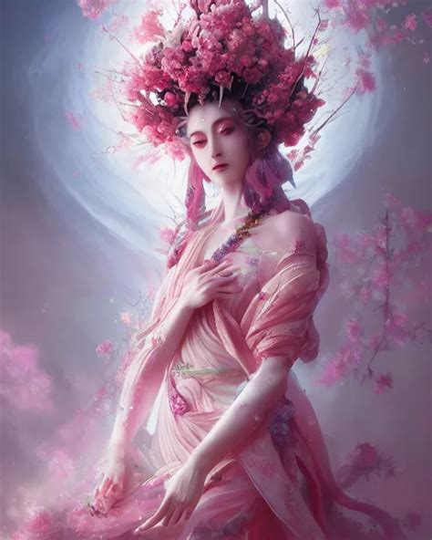 Full View Portrait Mystical Ethereal Cherry Blossom Stable Diffusion