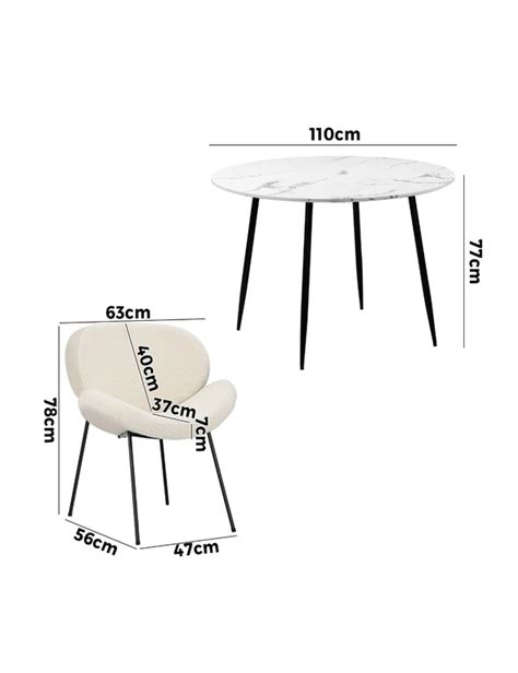 Oikiture 5pcs Dining Sets 110cm Round Table With 4pcs Chairs White Sherpa Crossroads