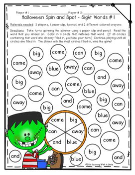 DOLLAR DEAL Halloween Sight Words Partner Game Dolch Pre Primer