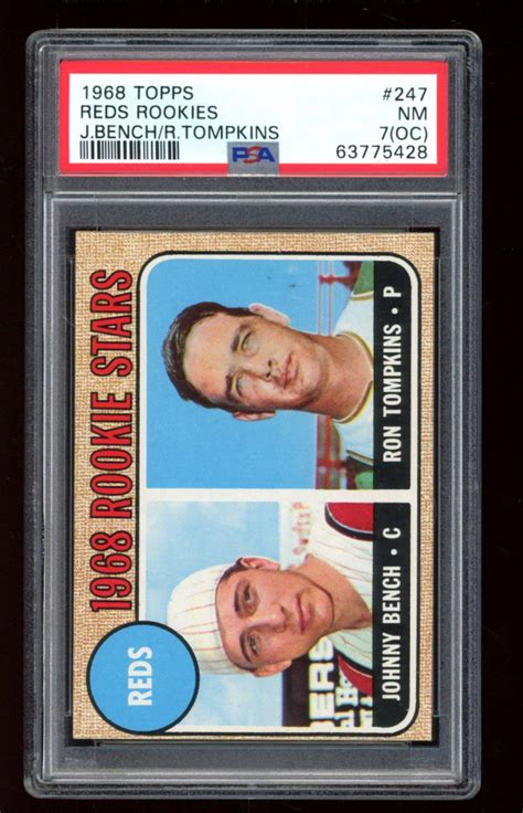 Johnny Bench RC Ron Tompkins 1968 Topps 247 Rookie Stars PSA 7 OC