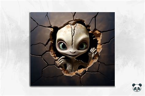 D Alien Cracked Hole Tumbler Wrap Graphic By Pandastic Creative