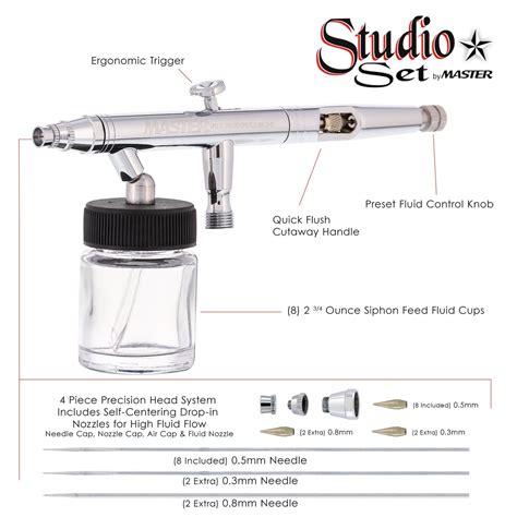 Master Hi Flow S Dual Action Siphon Feed Airbrushes With Mm