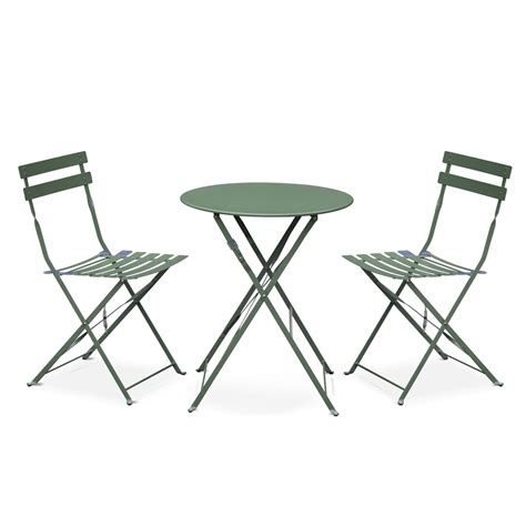 Salon De Jardin Bistrot Pliable Emilia Rond Vert De Gris Table