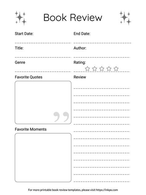 Printable Simple Minimalist Book Review Template · Inkpx