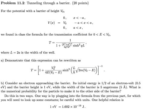 Problem 112 Tunneling Through A Barrier 20 Points