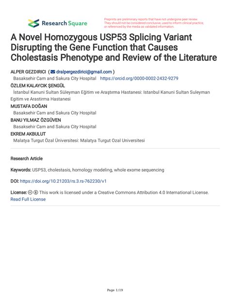 PDF A Novel Homozygous USP53 Splicing Variant Disrupting The Gene