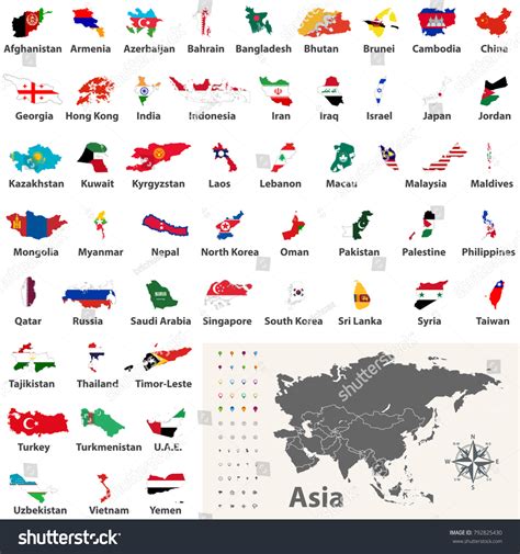 아시아 국가의 벡터 모음입니다 아시아 대륙의 정치 스톡 벡터 로열티 프리 792825430 Shutterstock