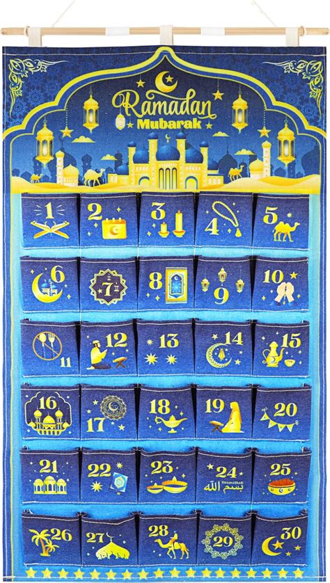 HOWAF Ramadan Advent Calendar Ramadan Mubarak Reusable Fabric Advent