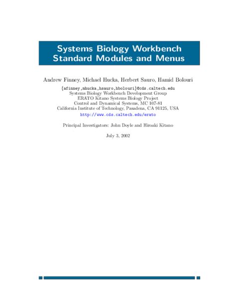 Pdf Systems Biology Workbench Standard Modules And Menus Hiroaki Kitano