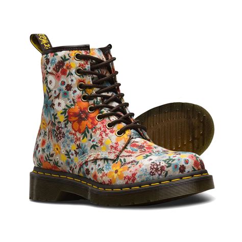 Dr Martens Wanderlust Fine Canvas Floral Boots Taupe