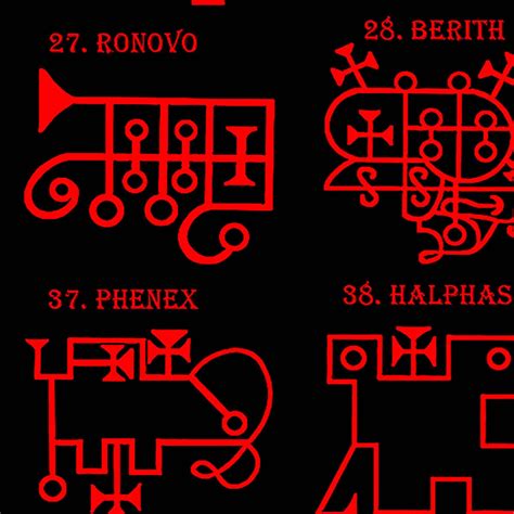 Goetia Sigils Poster Red On Black Goetia Demons Poster Goetia Symbols