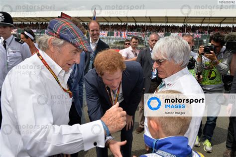 HRH Prince Harry GBR On The Grid With Jackie Stewart GBR And Bernie