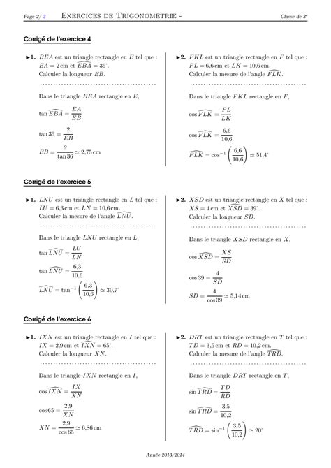 Trigonom Trie Corrig S Rie D Exercices Alloschool