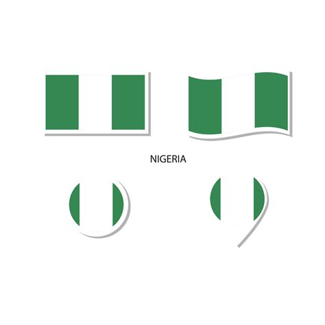 Nigeria Flag Logo Icon Set Rectangle Flat Icons Circular Shape