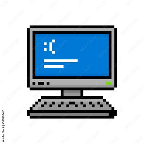 Pixel Art 8 Bit Business Computer Pc With Os Critical Error Message On