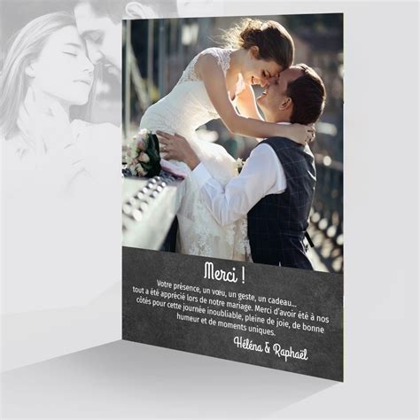 Carte de remerciement mariage avec photo fond ardoise élégante - Joli ...