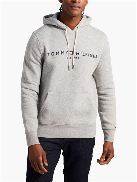 Tommy Hilfiger Logo Hoodie Cloud Heather At John Lewis And Partners