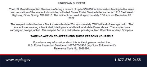 Uspis Dc On Twitter The Uspis Is Offering A Reward Of Up To 50k For